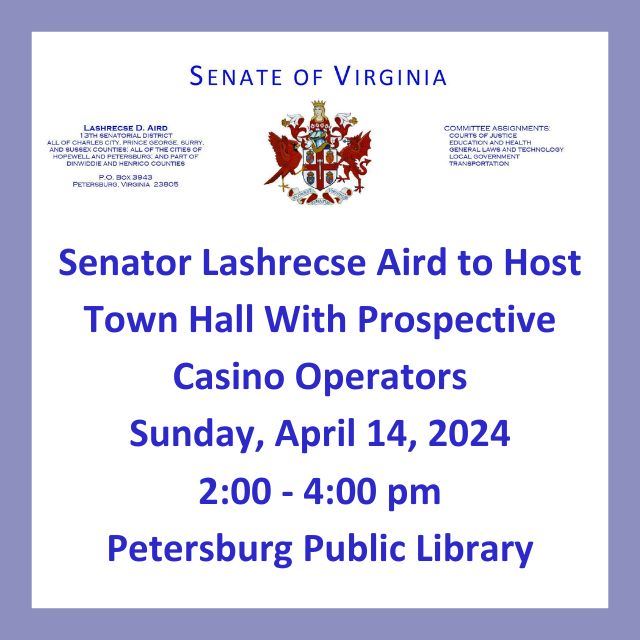Senator Lashrecse Aird to Host Town Hall With Prospective Casino Operators (640 x 640 px)