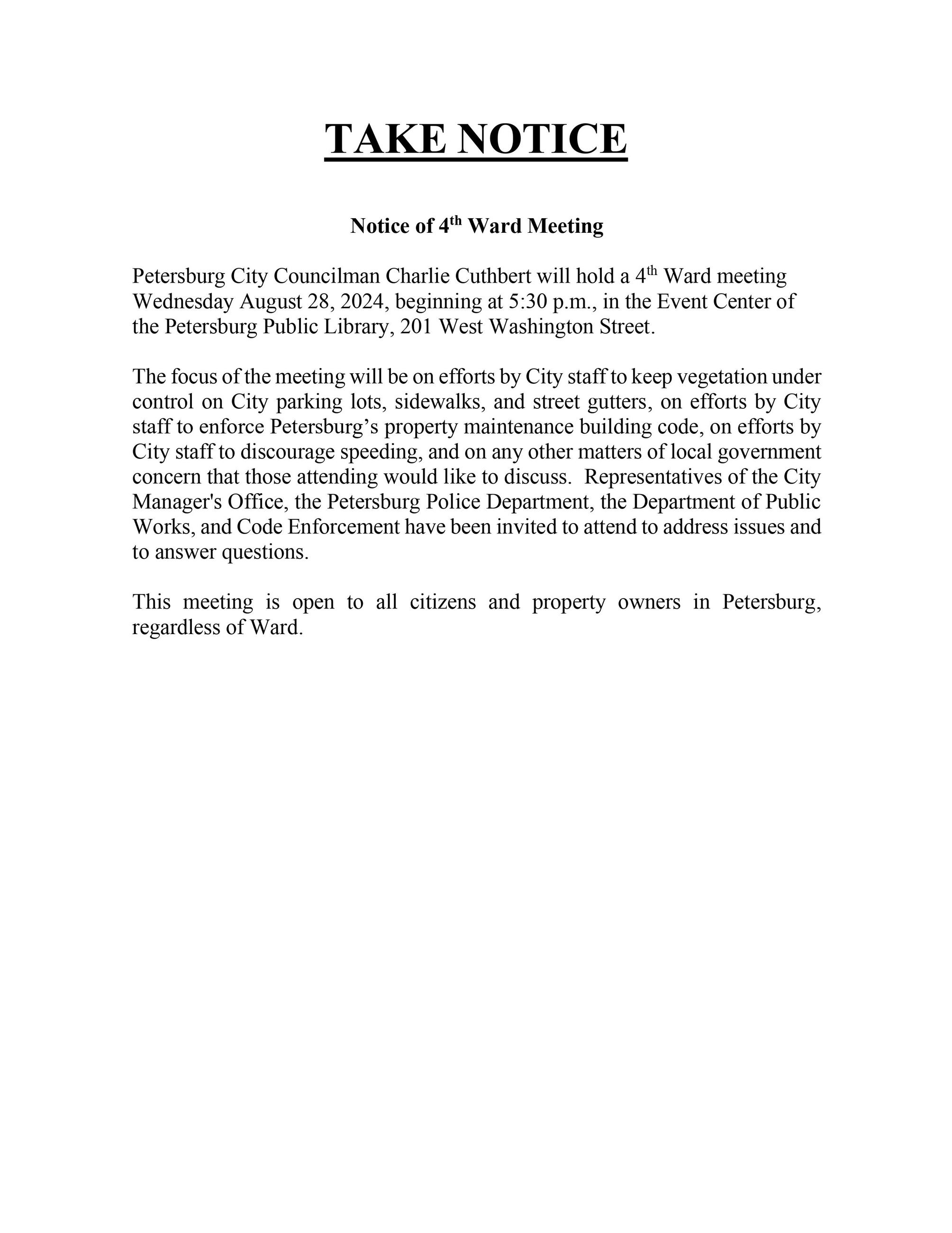 Main News August 28 2024 Ward Meeting