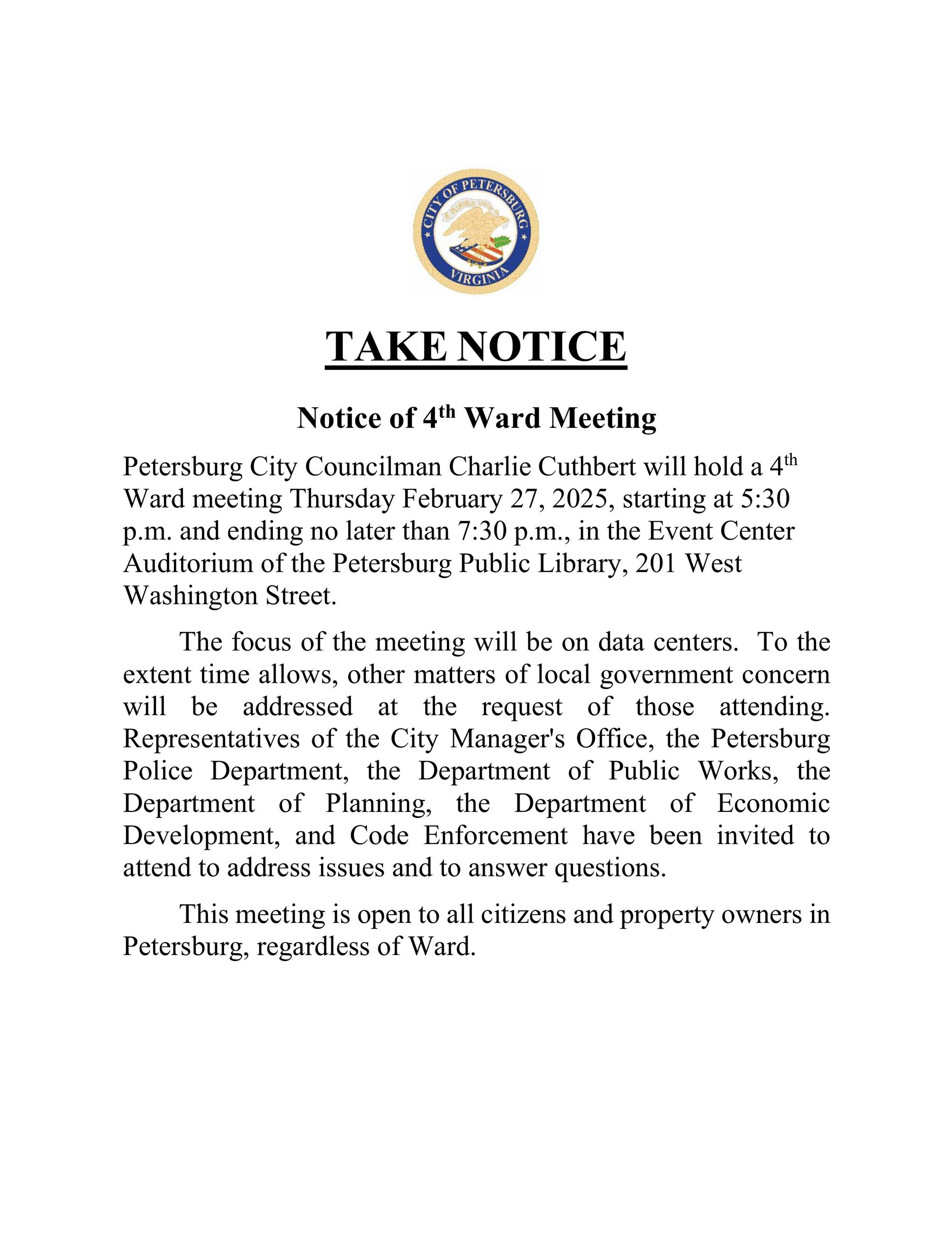 Main News February 27, 2025 Ward 4 Meeting
