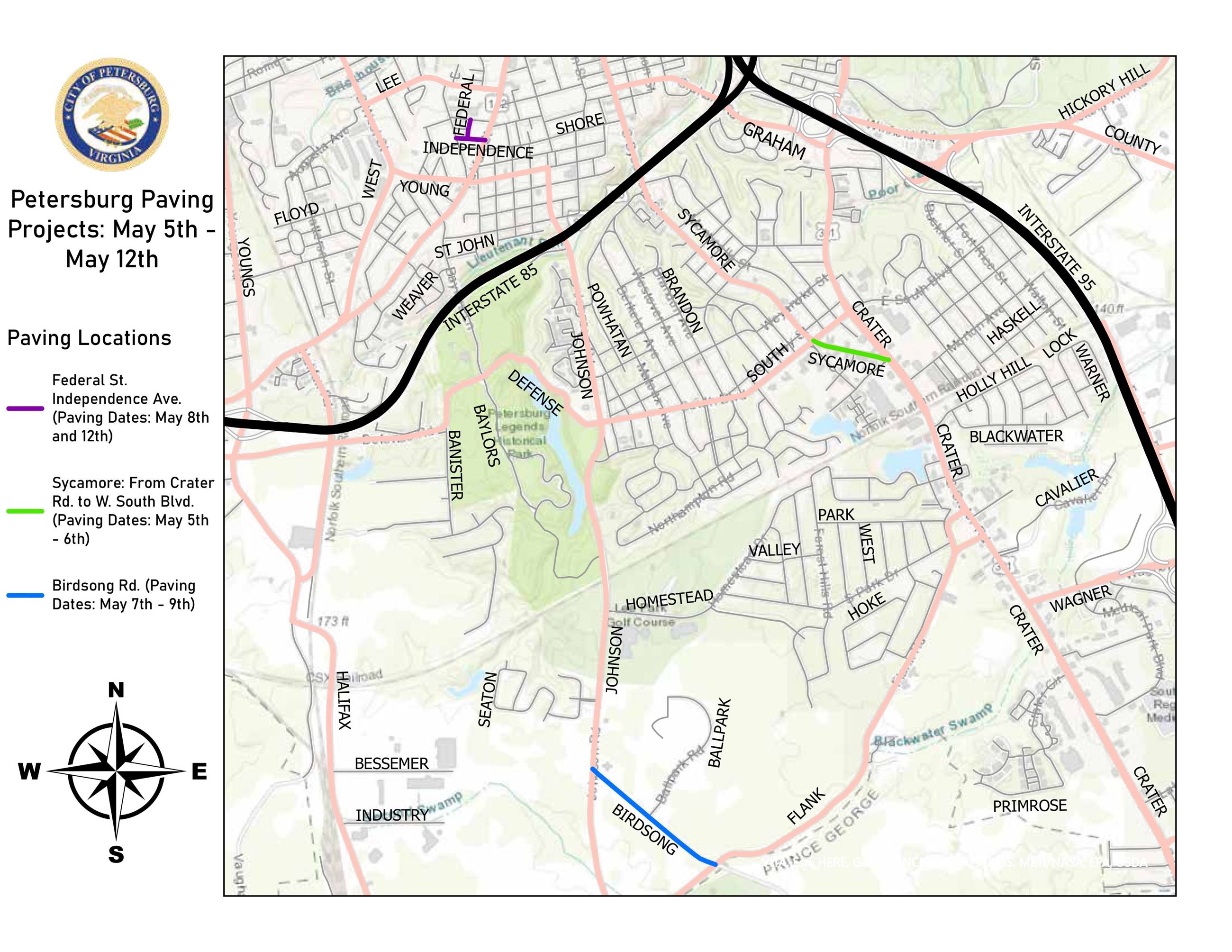 Paving Project Locations May 2025